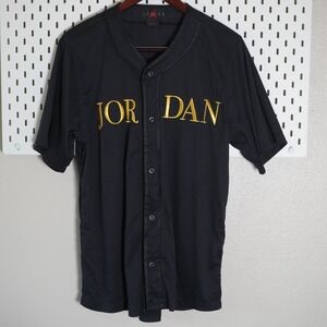 Vintage Jordan‎ Est 1985 Baseball Jersey Button Up Black Gold Mens Small